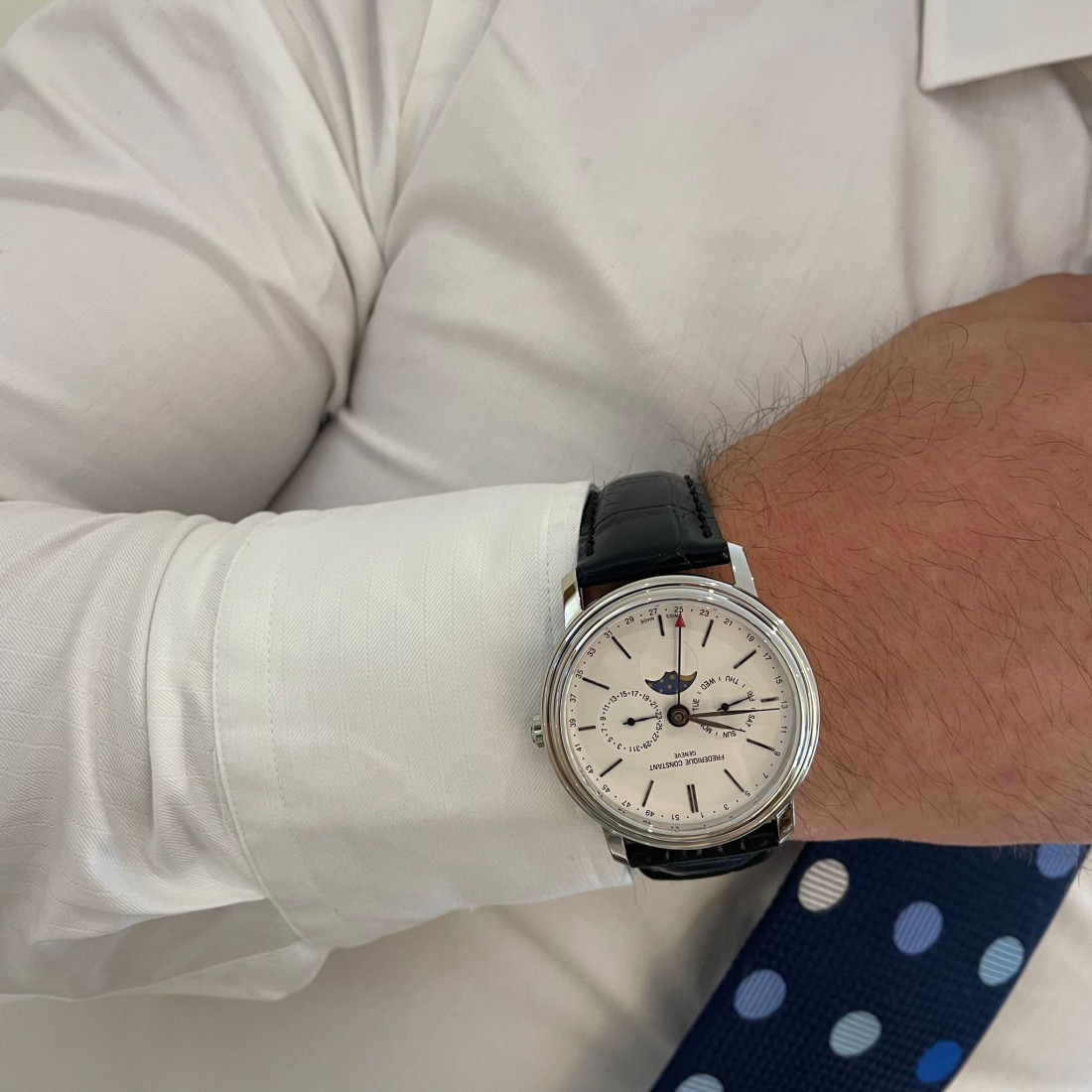 FREDERIQUE CONSTANT Business Timer Moonphase White Dial 40mm Silver Stainless Steel Black Leather Strap FC-270SW4P26 - 4