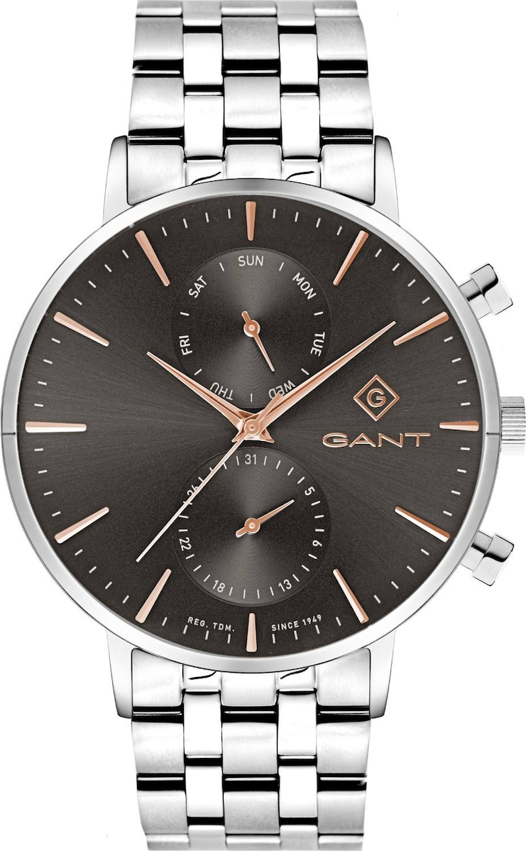 GANT Park Hill Day-Date II Grey Rose Gold Dial 43.5mm Silver Stainless Steel Bracelet G121004 - 
