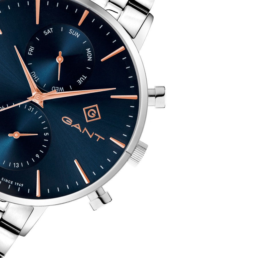 GANT Park Hill Day-Date II Blue Rose Gold Dial 43.5mm Silver Stainless Steel Bracelet G121010 - 3