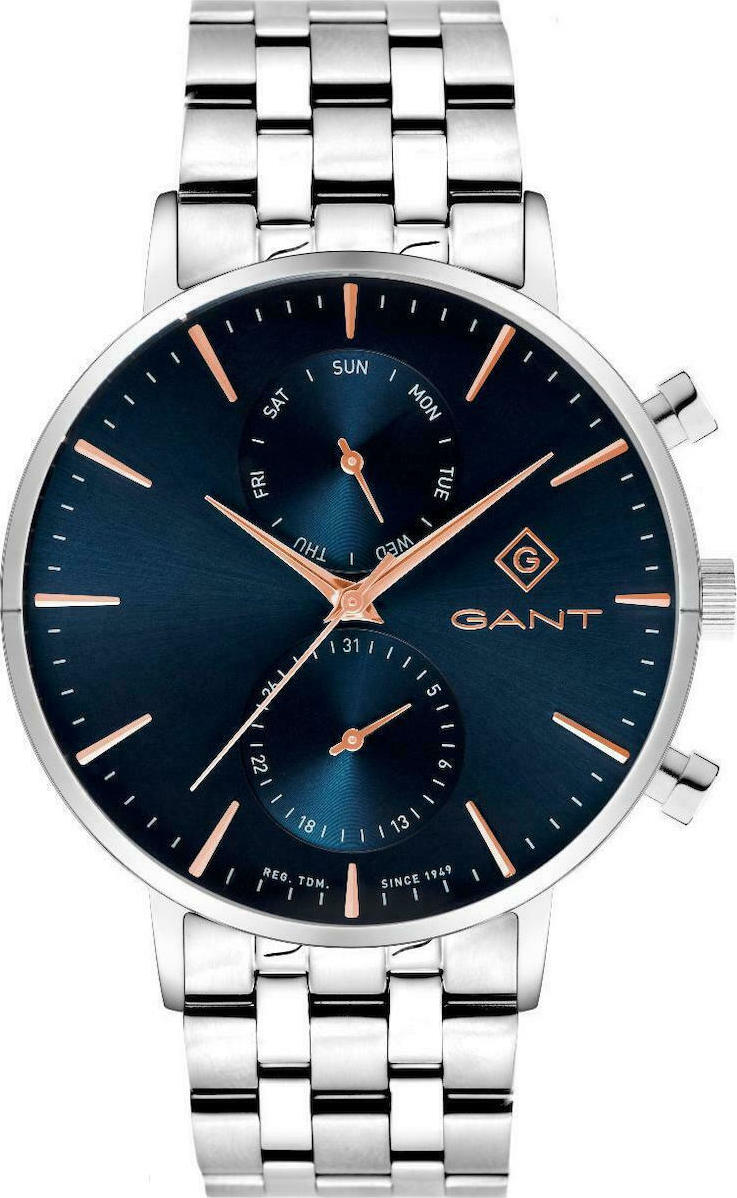 GANT Park Hill Day-Date II Blue Rose Gold Dial 43.5mm Silver Stainless Steel Bracelet G121010 - 