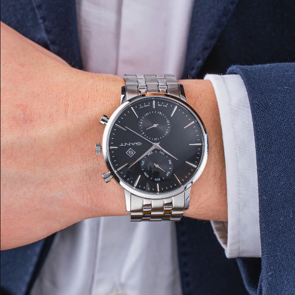 GANT Park Hill Day-Date II Black Dial 43.5mm Silver Stainless Steel Bracelet G121012 - 