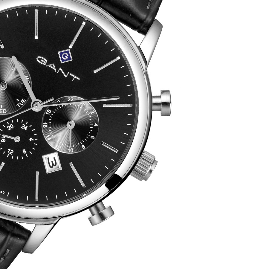 GANT Cleveland Multifunction Black Dial 43.5mm Silver Stainless Steel Black Leather Strap G132006 - 