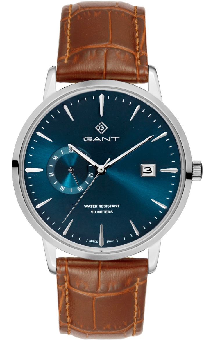 GANT East Hill Blue Dial 43mm Silver Stainless Steel Brown Leather Strap G165020 - 