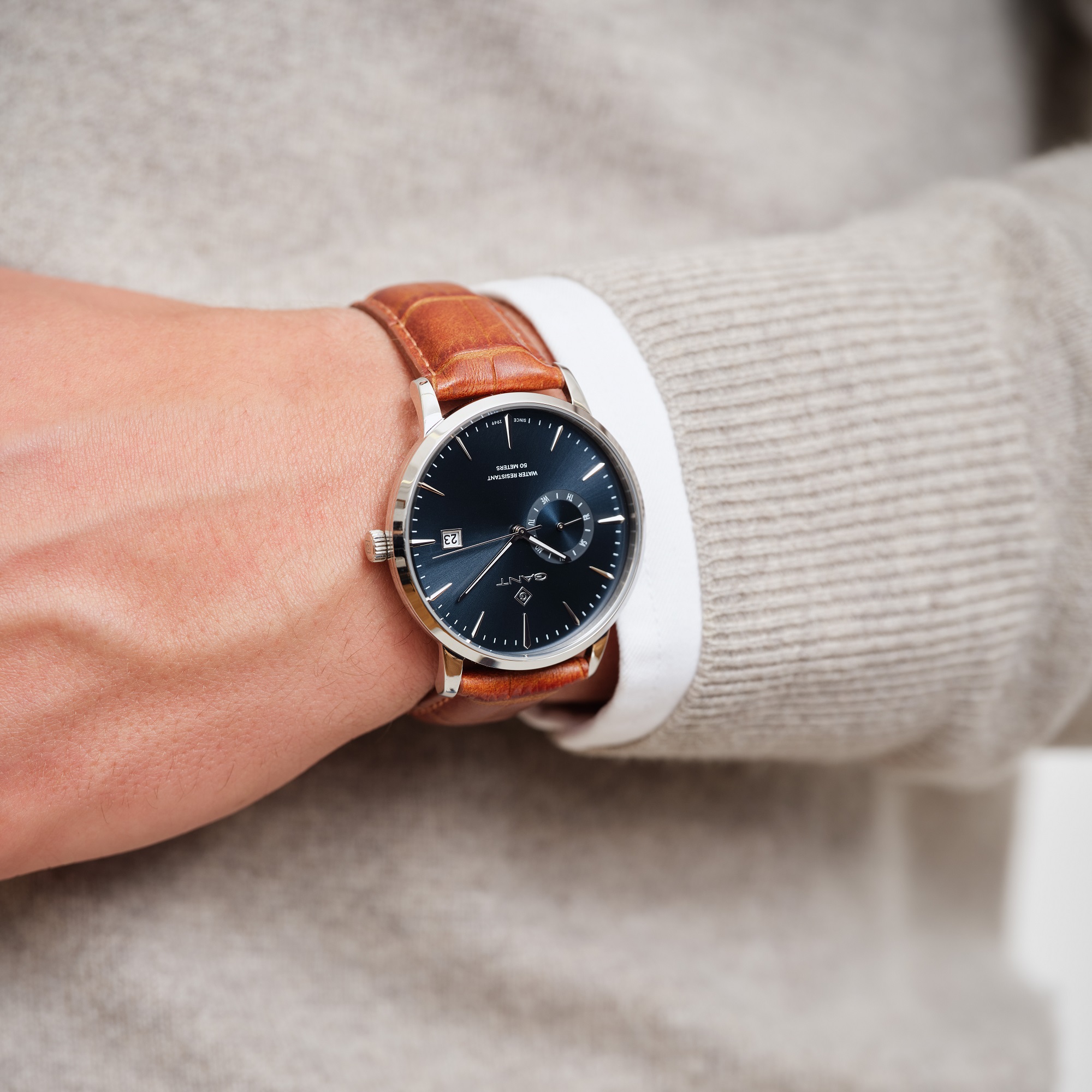 GANT East Hill Blue Dial 43mm Silver Stainless Steel Brown Leather Strap G165020 - 