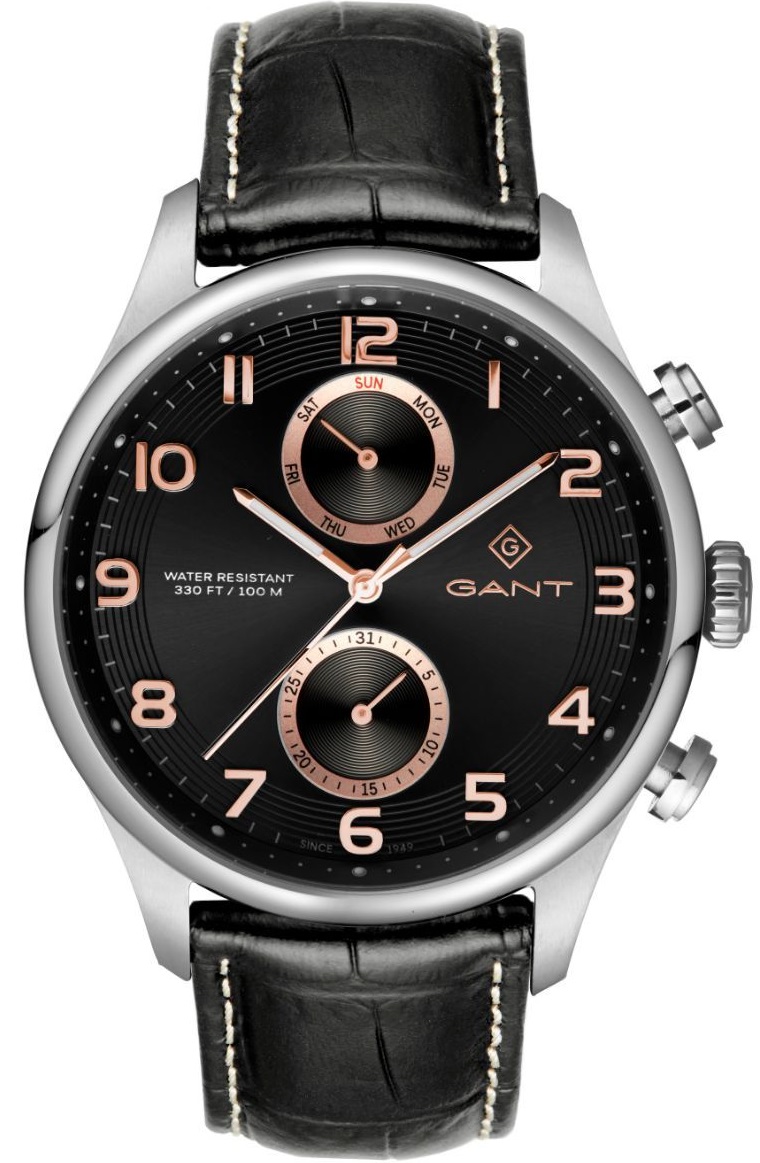 GANT Southampton Multifunction 43.5mm Silver Stainless Steel Black Leather Strap G175007 - 