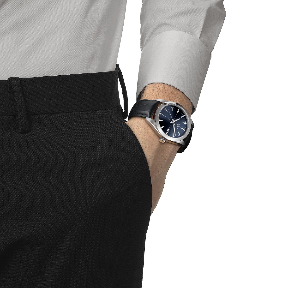 TISSOT Gentleman 40mm Silver Stainless Steel Black Leather Strap T127.410.16.041.01 - 4