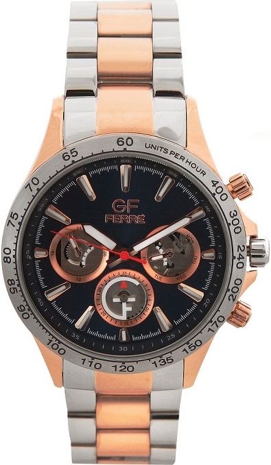 GF FERRE Multifunction 44mm Two Tone Silver & Rose Gold Stainless Steel Bracelet GFTT1406 - 