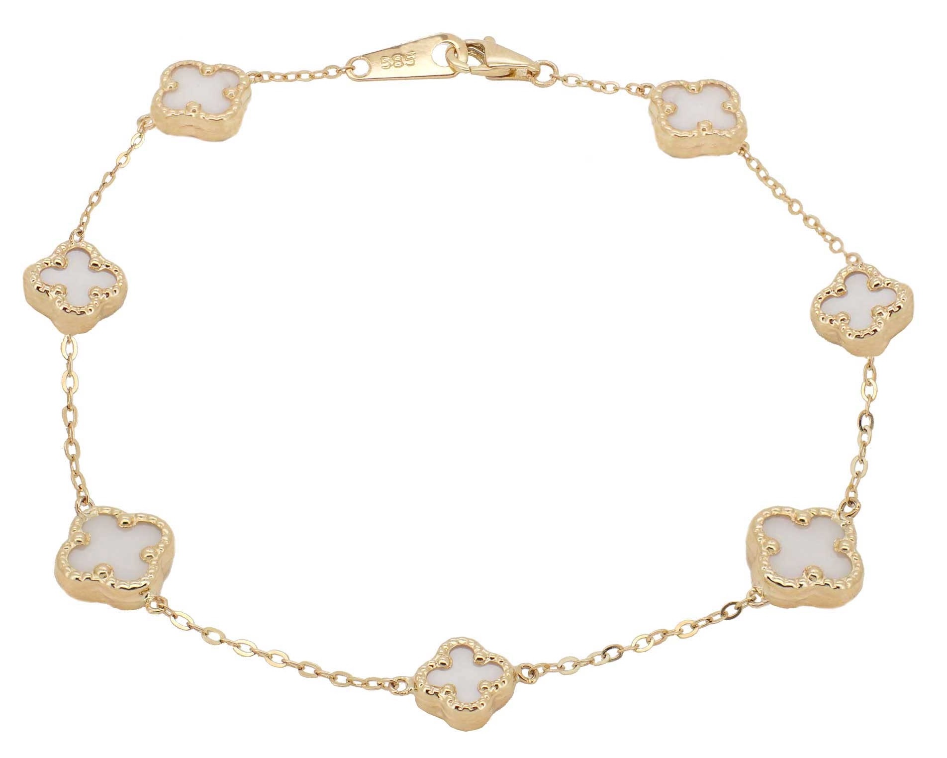 ΒΡΑΧΙΟΛΙ SENZIO Collection Κίτρινο Χρυσό Κ14 με Λευκό Αχάτη GGB00013 - 