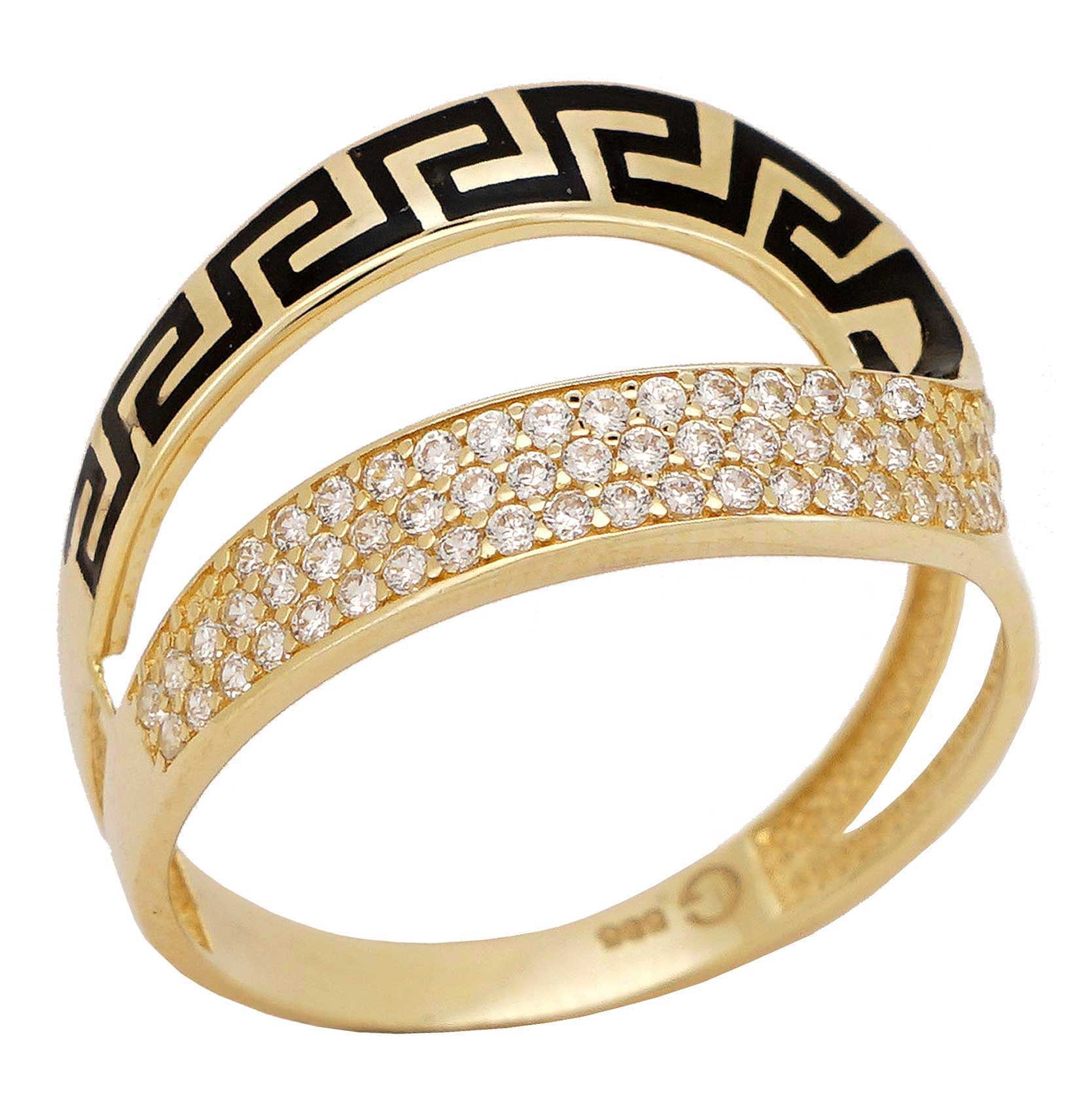 RING Meander SENZIO Collection K14 Yellow Gold with Zircon Stone GGR003 - 