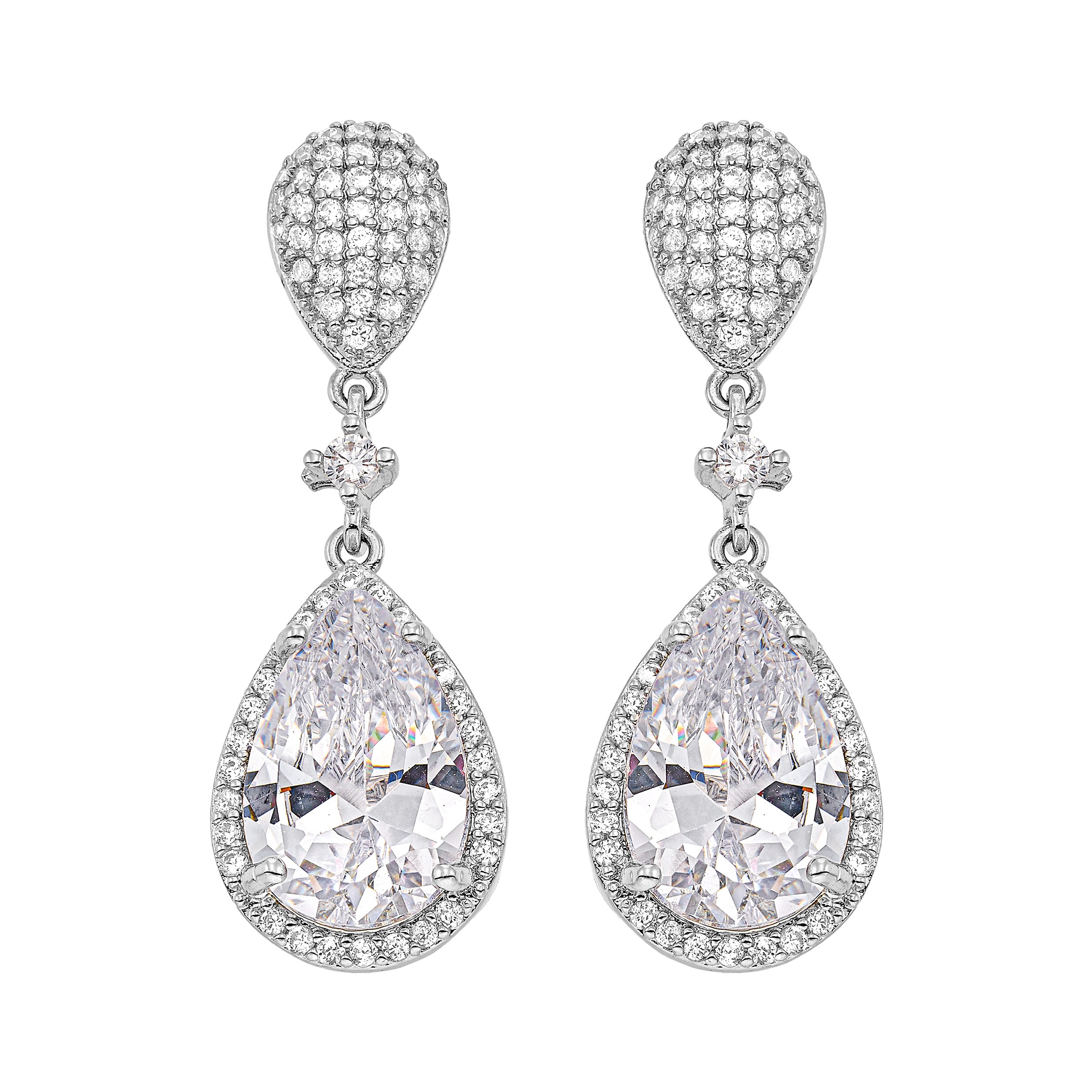 EARRINGS Dangle Rosette Gloria Hope Silver Plated with Zircon Stones GH22W-10006E - 