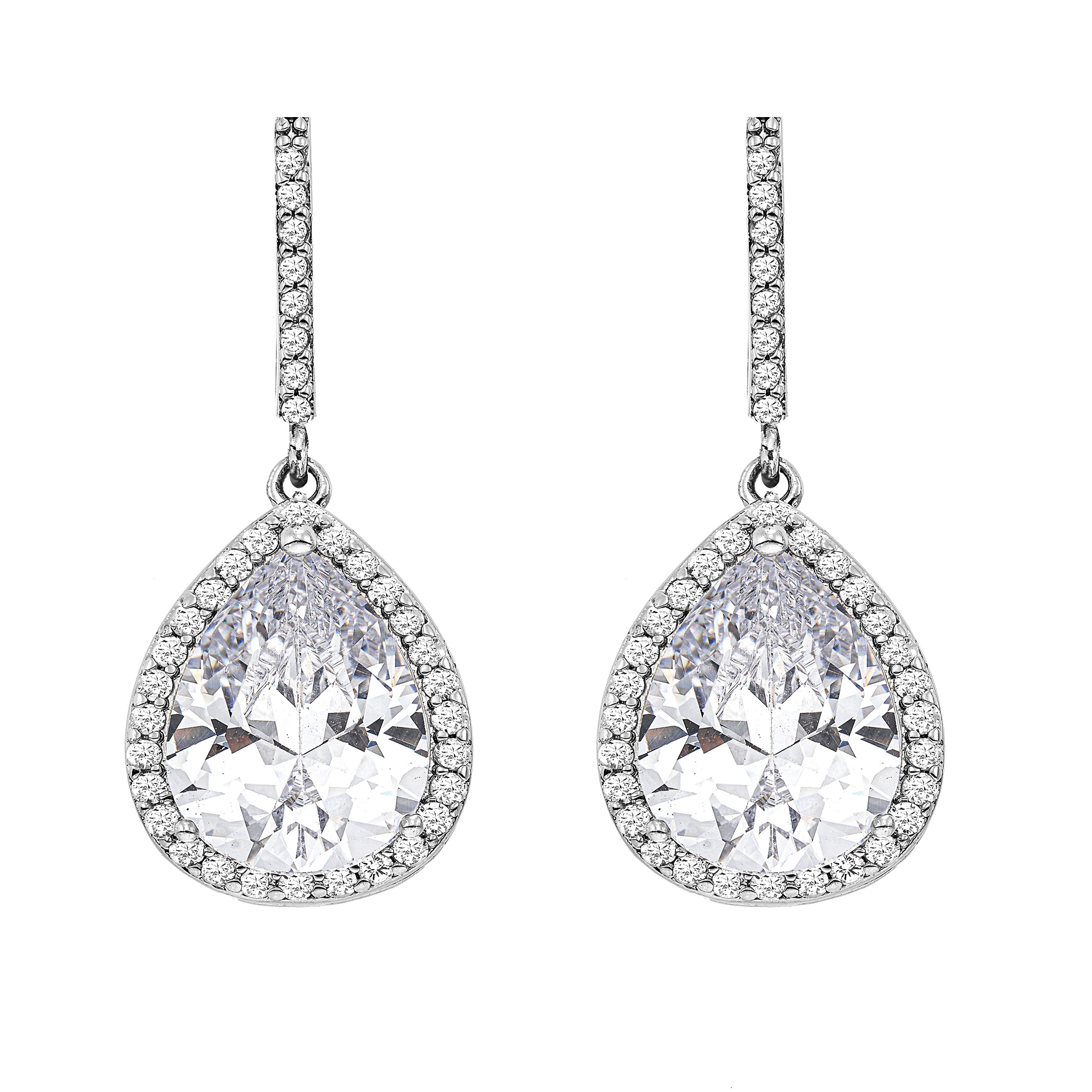 EARRINGS Dangle Rosette Gloria Hope Silver Plated with Zircon Stones GH22W-10013E - 