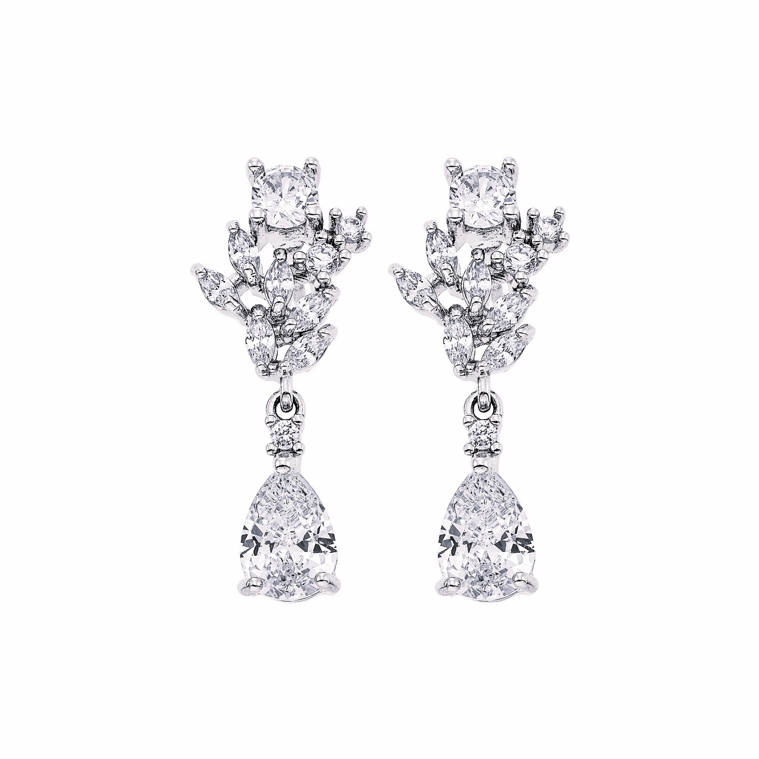 EARRINGS Dangle Full Stone Gloria Hope Silver Plated with Zircon Stones GH22W-1009E - 