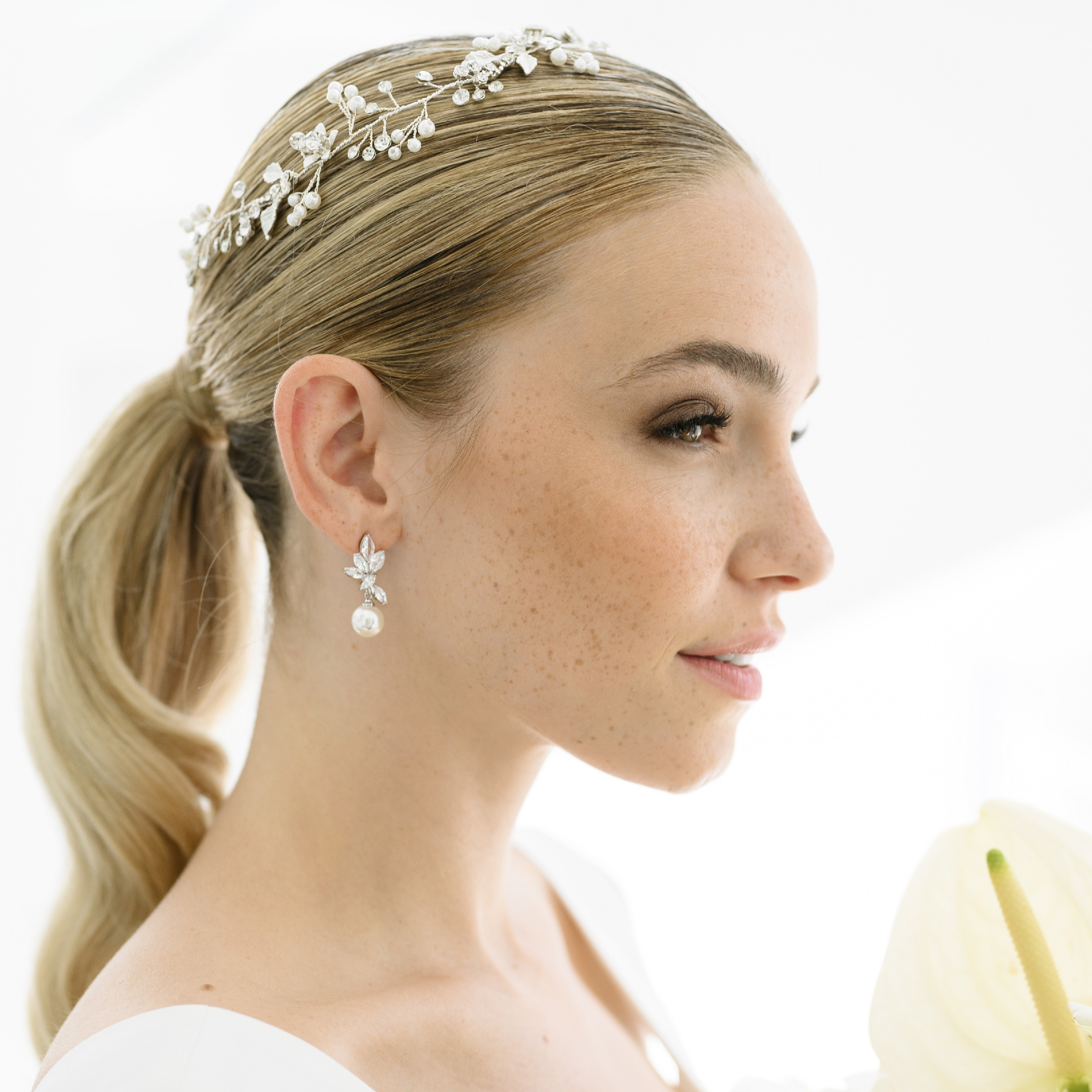 EARRINGS Dangle Full Stone Gloria Hope Silver Plated with Zircon Stones and Pearls GH24W-10067E - 4