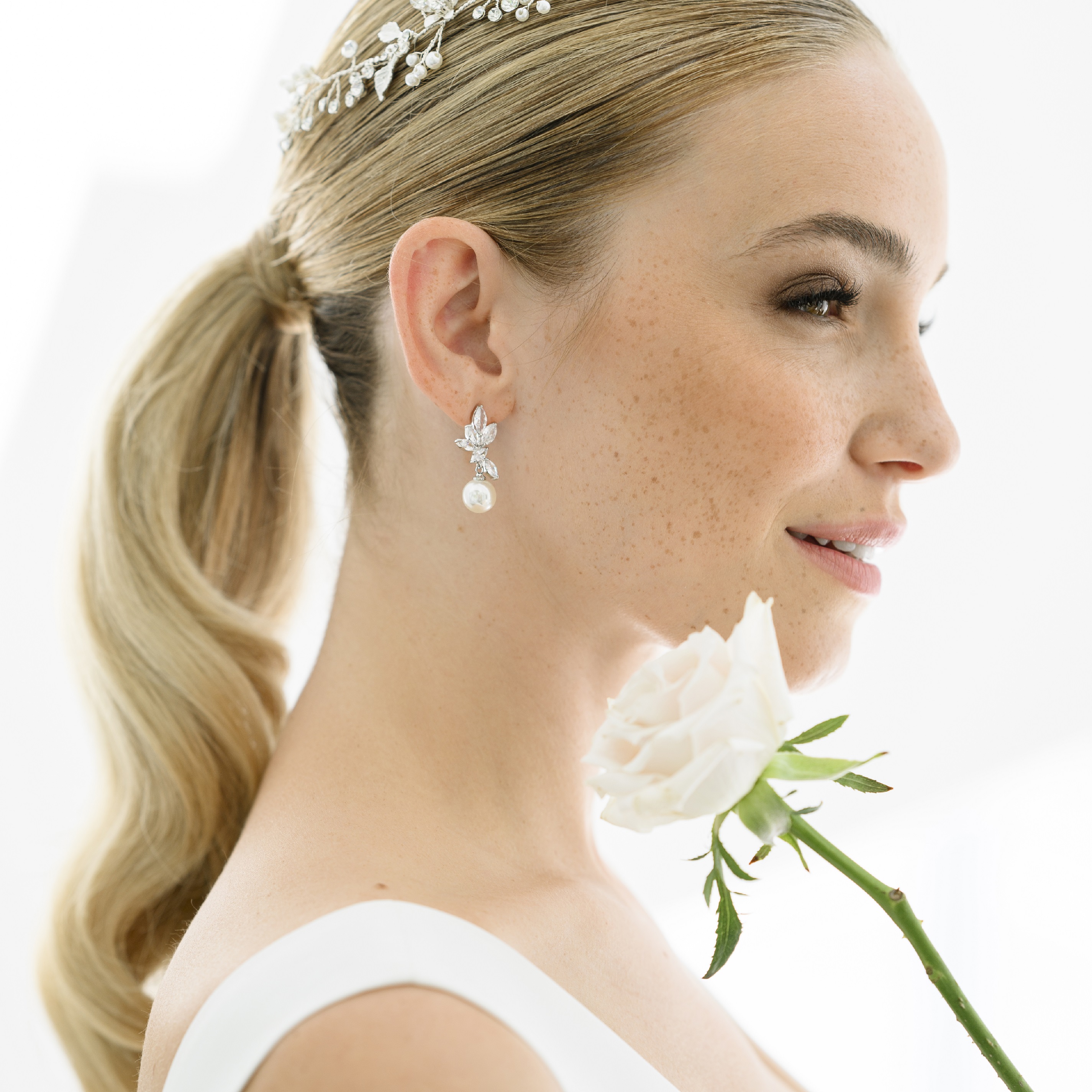 EARRINGS Dangle Full Stone Gloria Hope Silver Plated with Zircon Stones and Pearls GH24W-10067E - 3