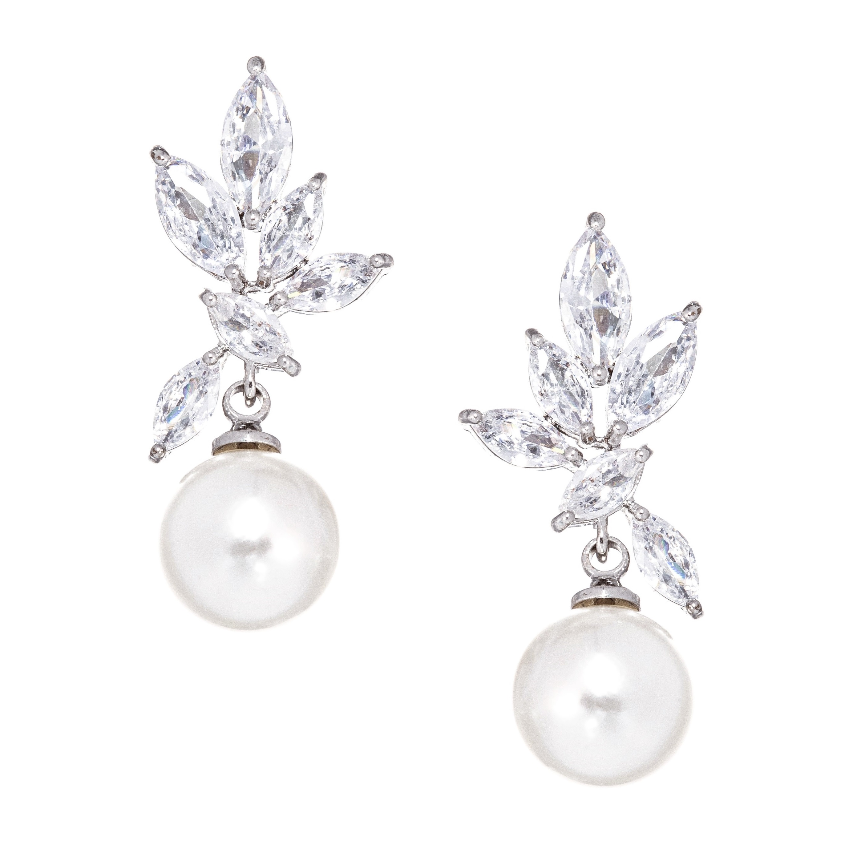EARRINGS Dangle Full Stone Gloria Hope Silver Plated with Zircon Stones and Pearls GH24W-10067E - 