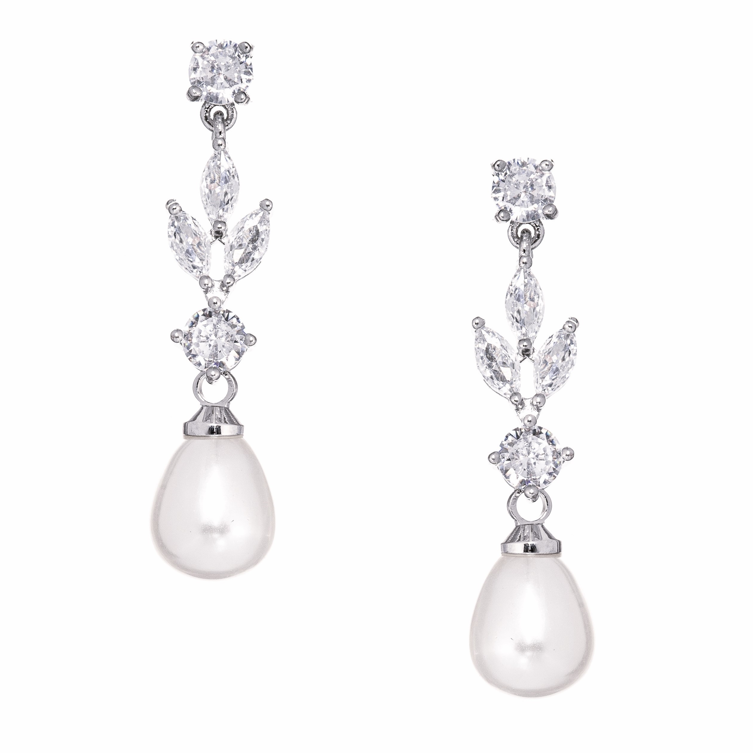 EARRINGS Dangle Full Stone Gloria Hope Silver Plated with Zircon Stones and Pearls GH24W-10070E - 