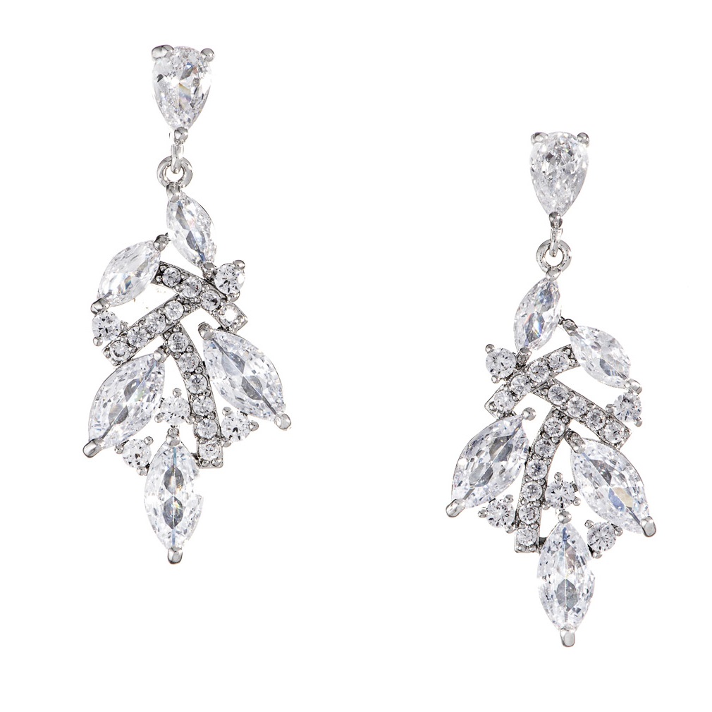 EARRINGS Dangle Full Stone Gloria Hope Silver Plated with Zircon Stones GH25W-10080E - 