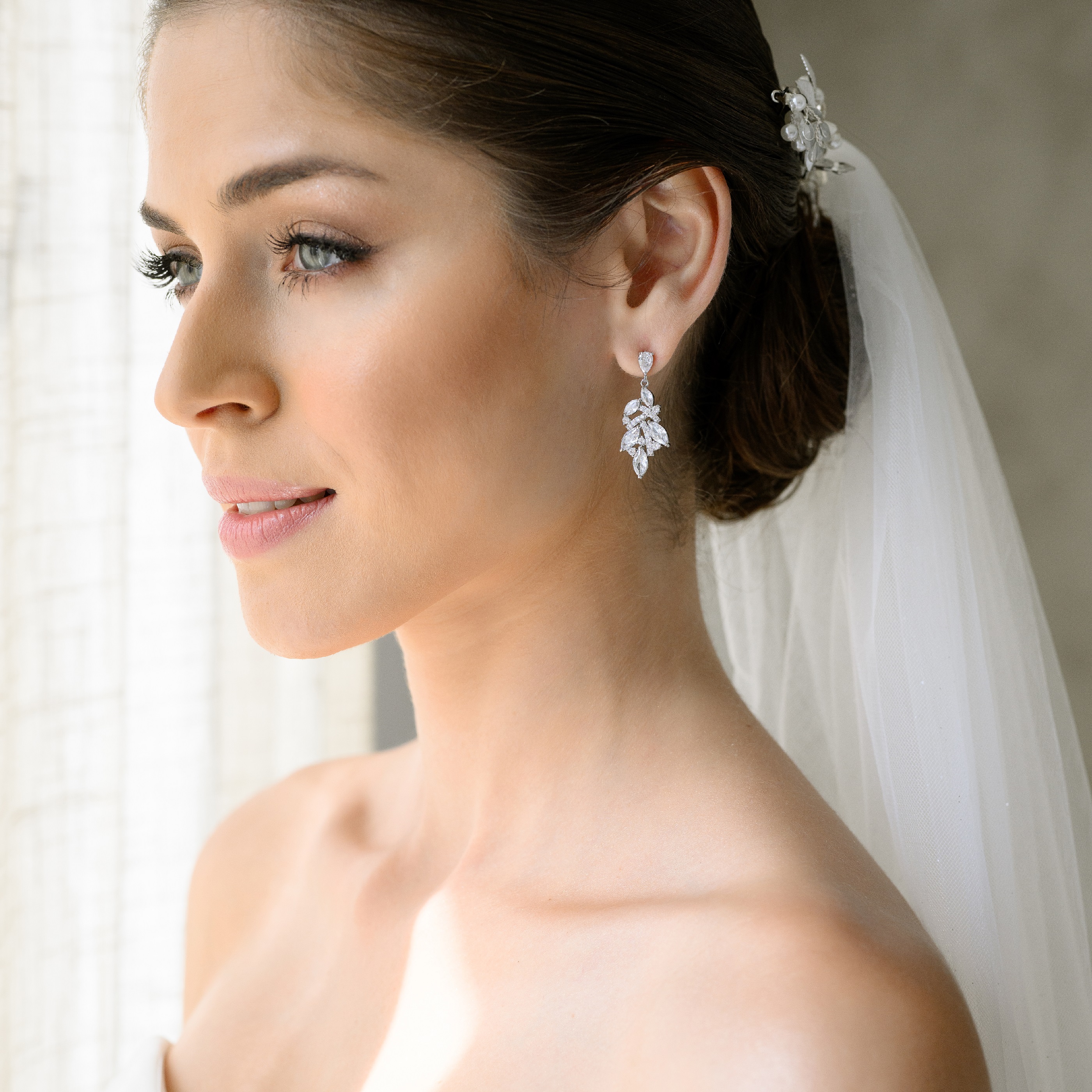 EARRINGS Dangle Full Stone Gloria Hope Silver Plated with Zircon Stones GH25W-10080E - 3