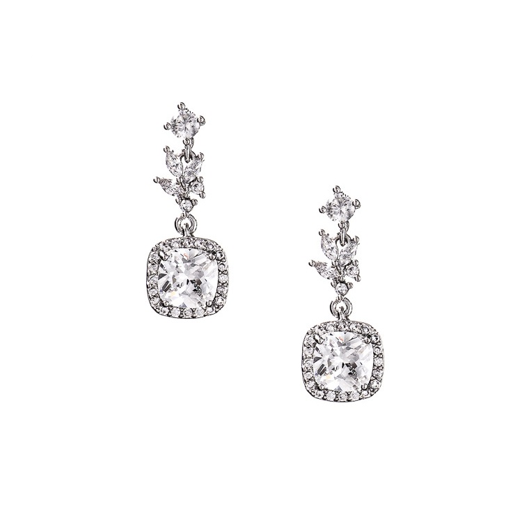 EARRINGS Dangle Rosette Gloria Hope Silver Plated with Zircon Stones GH25W-10084E - 