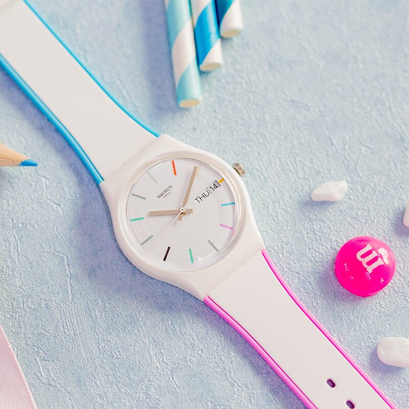 SWATCH Edgyline 34mm White Silicon Strap GW708 - 5