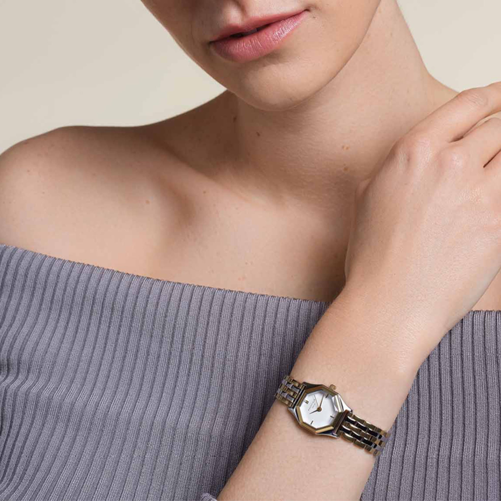 ROSEFIELD Gemme White Dial 21.5x27.5mm Gold & Silver Stainless Steel Bracelet GWSSS-G03 - 5