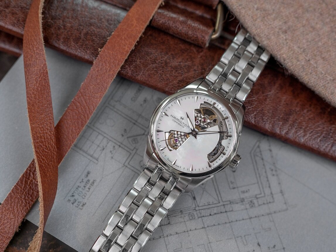 HAMILTON Jazzmaster Open Heart Lady Auto Mother of Pearl Dial 36mm Silver Stainless Steel Bracelet H32215190 - 