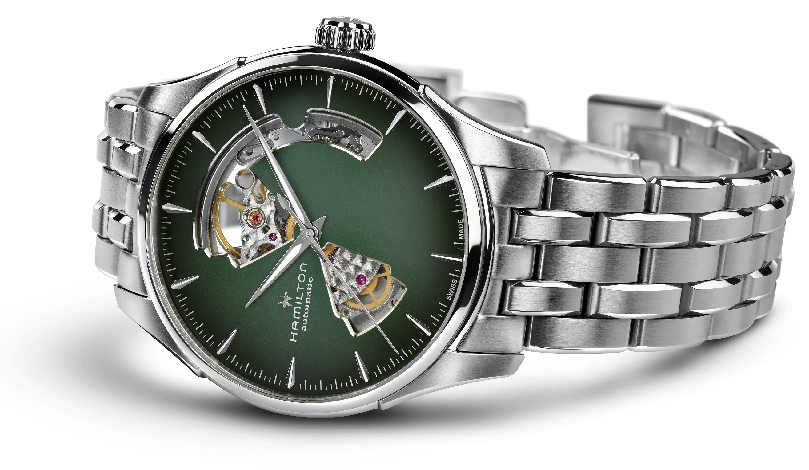 HAMILTON Jazzmaster Open Heart Auto Green Dial 40mm Silver Stainless Steel Bracelet H32675160 - 