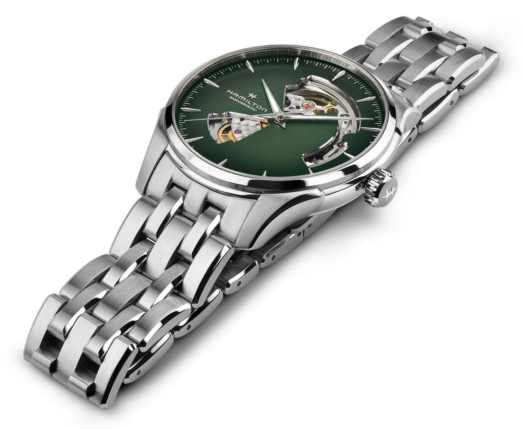 HAMILTON Jazzmaster Open Heart Auto Green Dial 40mm Silver Stainless Steel Bracelet H32675160 - 3