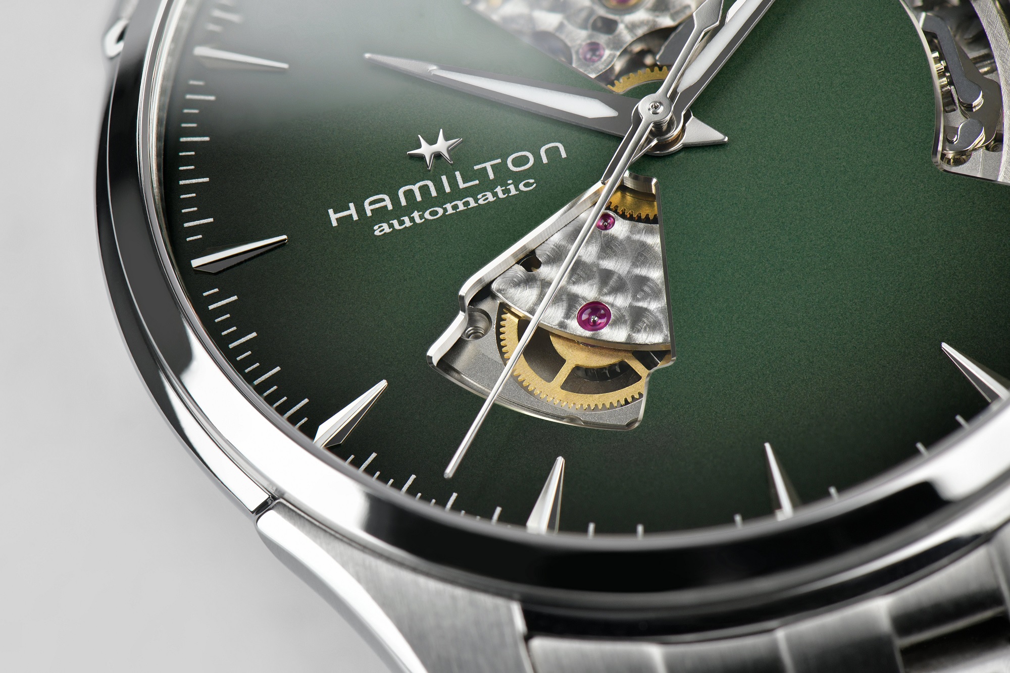 HAMILTON Jazzmaster Open Heart Auto Green Dial 40mm Silver Stainless Steel Bracelet H32675160 - 4