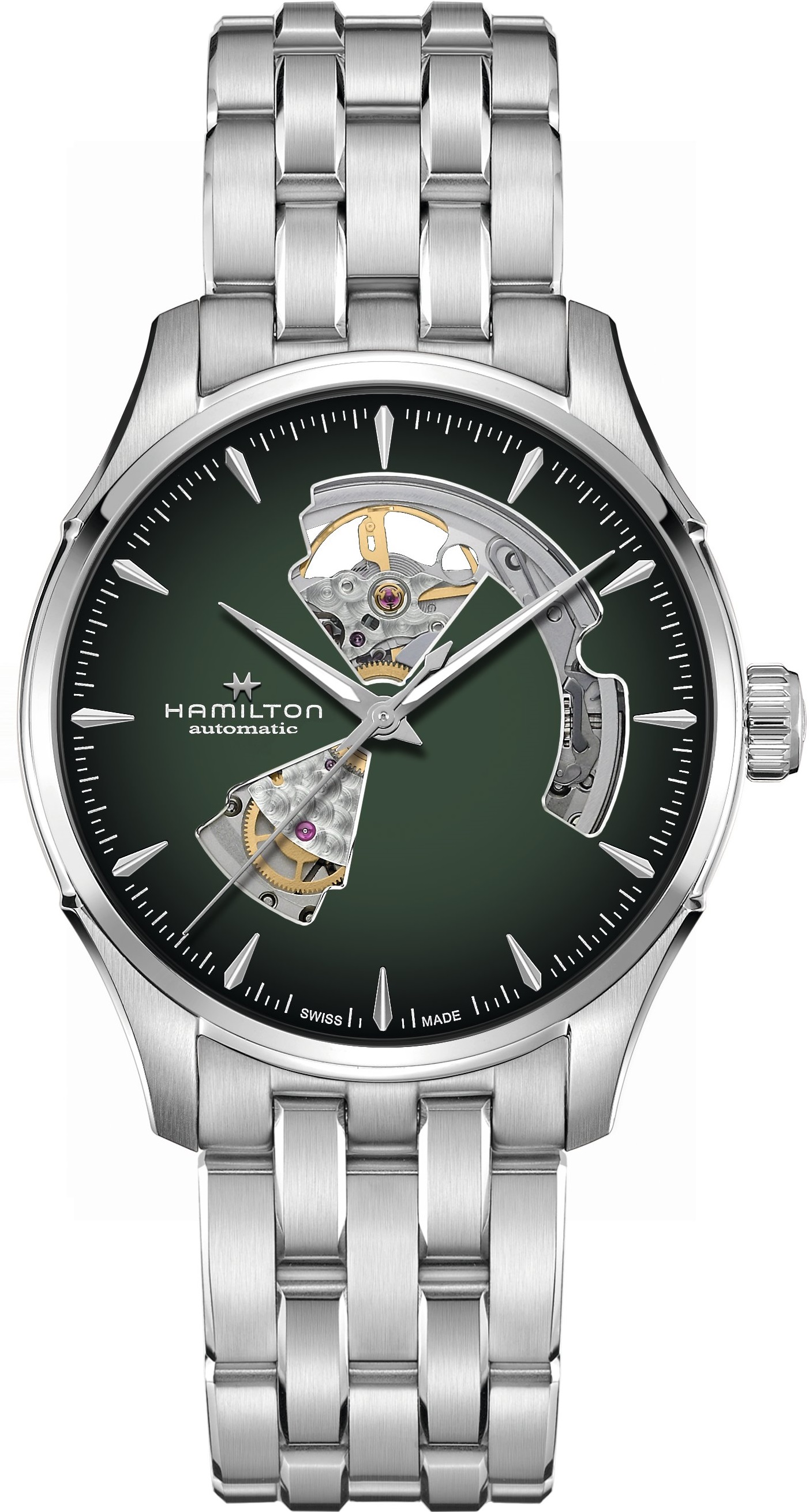 HAMILTON Jazzmaster Open Heart Auto Green Dial 40mm Silver Stainless Steel Bracelet H32675160 - 