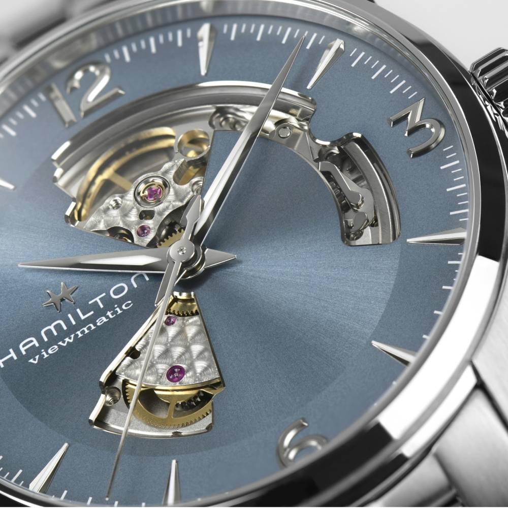 HAMILTON Jazzmaster Open Heart Auto Light Blue Dial 42mm Silver Stainless Steel Bracelet H32705142 - 