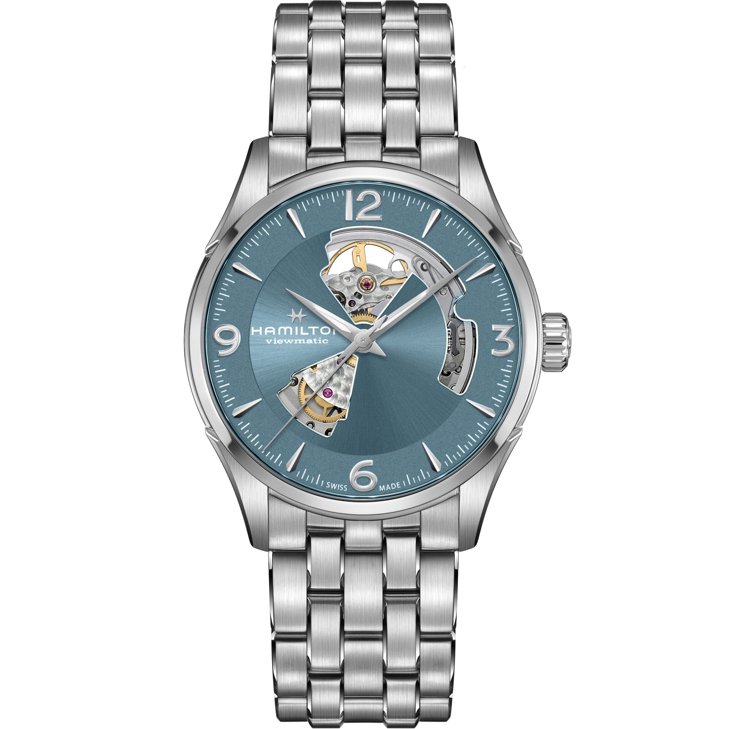 HAMILTON Jazzmaster Open Heart Auto Light Blue Dial 42mm Silver Stainless Steel Bracelet H32705142 - 