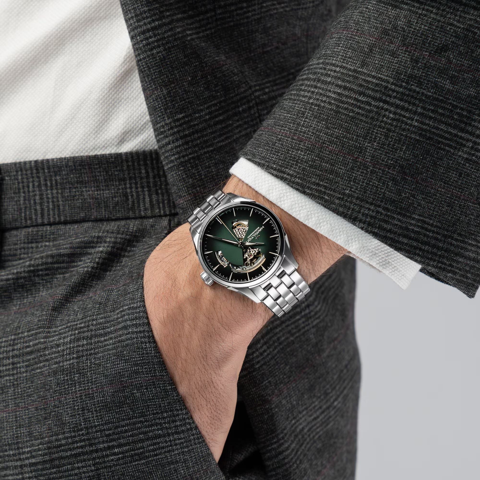 HAMILTON Jazzmaster Open Heart Auto Green Gradient Dial 42mm Silver Stainless Steel Bracelet H32705160 - 5