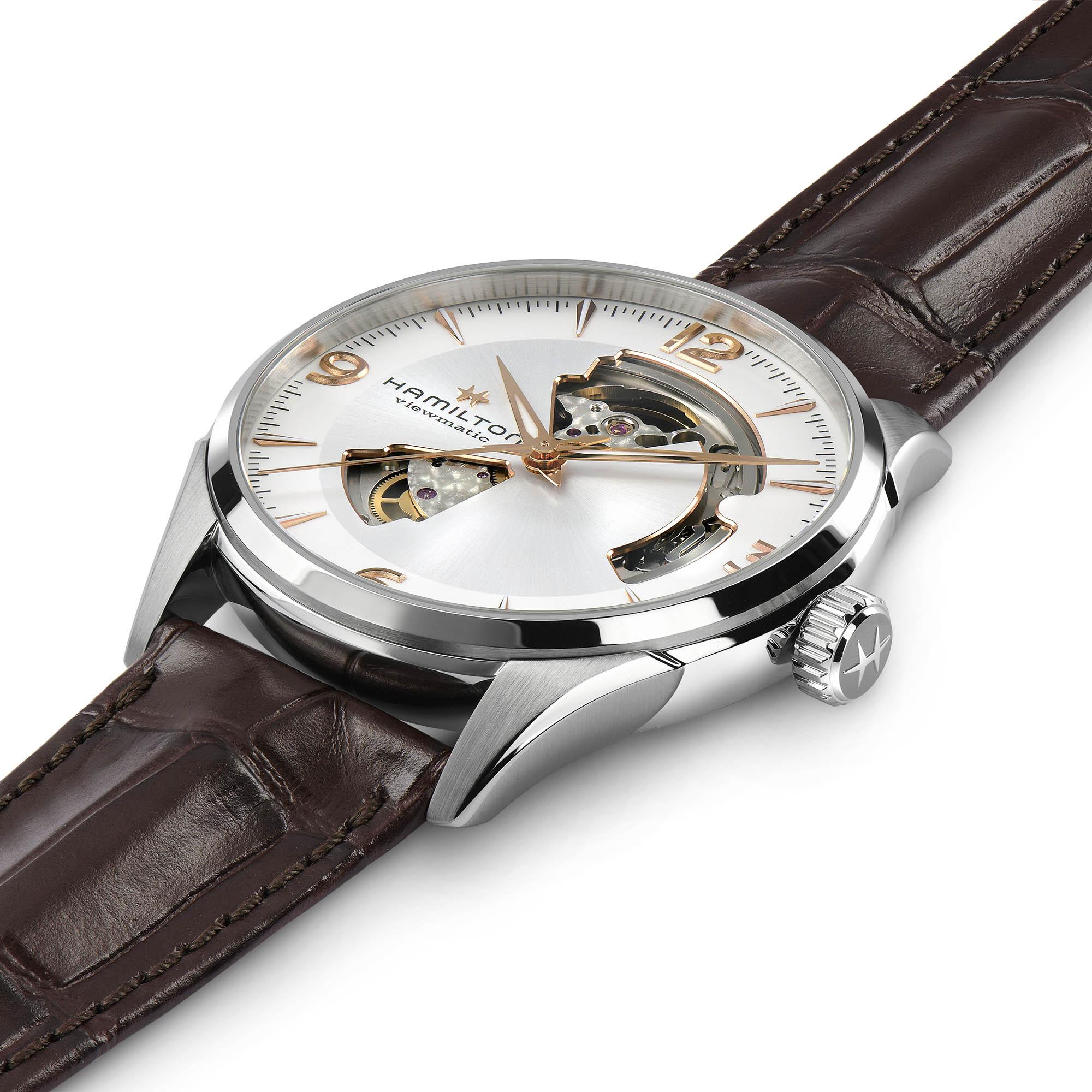 HAMILTON Jazzmaster Open Heart Auto 42mm Silver Stainless Steel Brown Leather Strap H32705551 - 