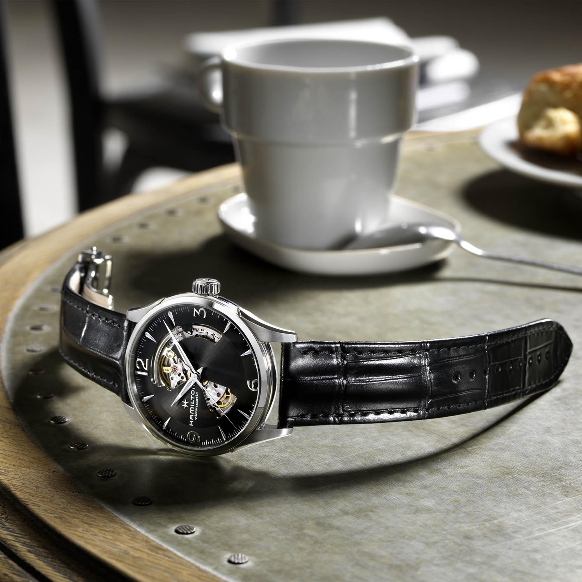 HAMILTON Jazzmaster Open Heart Auto Black Dial 42mm Silver Stainless Steel Black Leather Strap H32705731 - 3