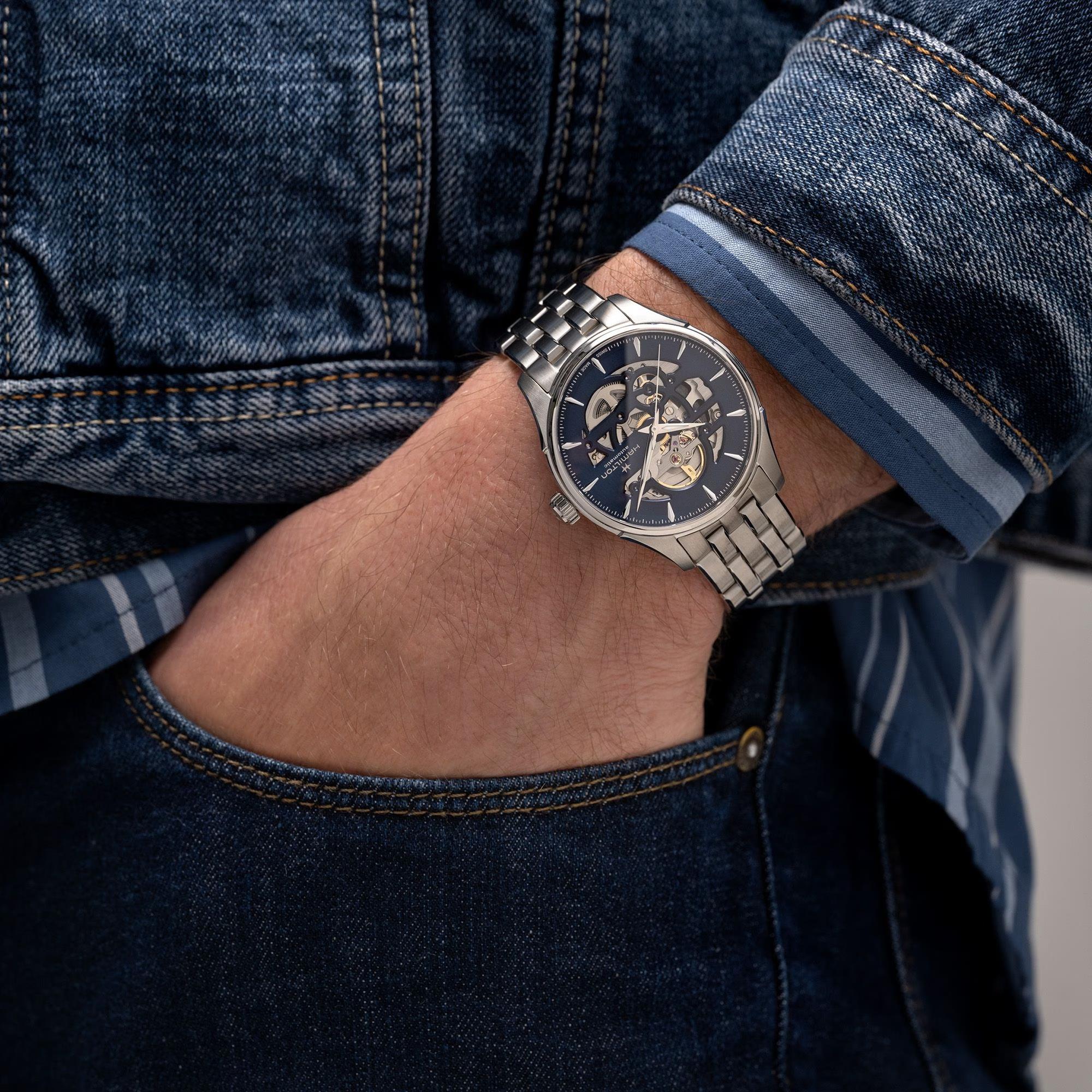 HAMILTON Jazzmaster Skeleton Auto Blue Dial 40mm Silver Stainless Steel Bracelet H42535141 - 4