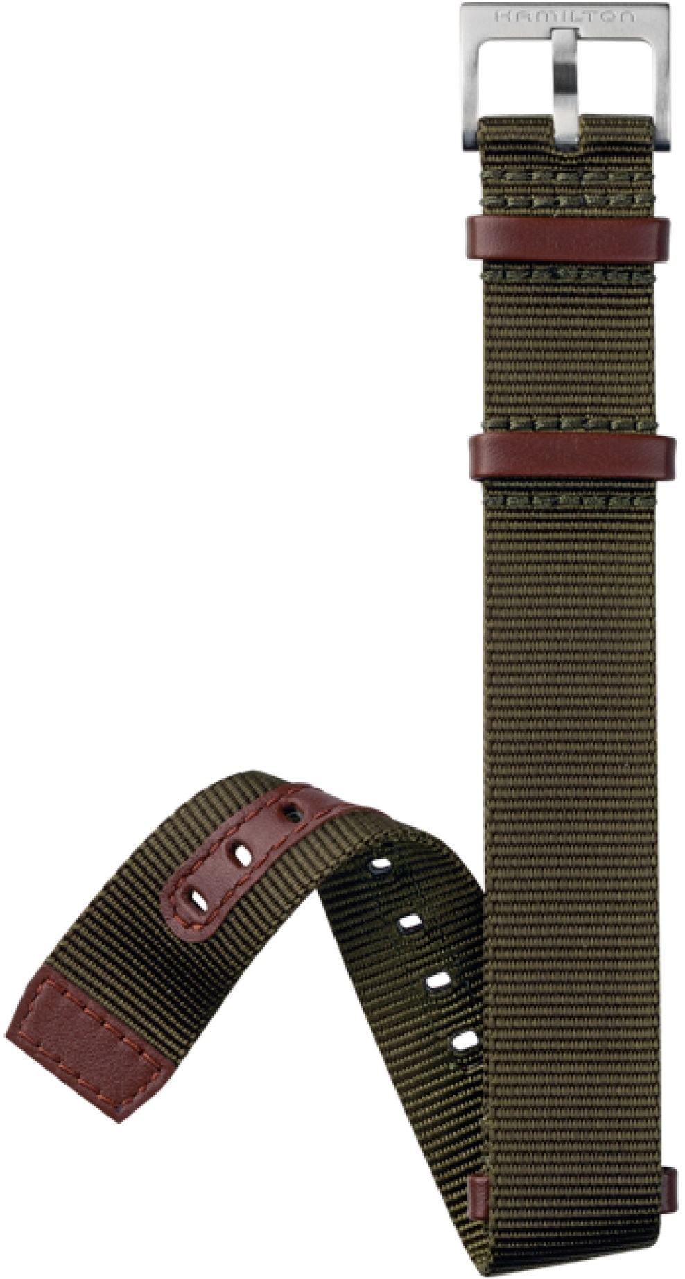 HAMILTON Official Nato Strap 20-20mm Green Polyester with Silver Hardware H690694102 - 