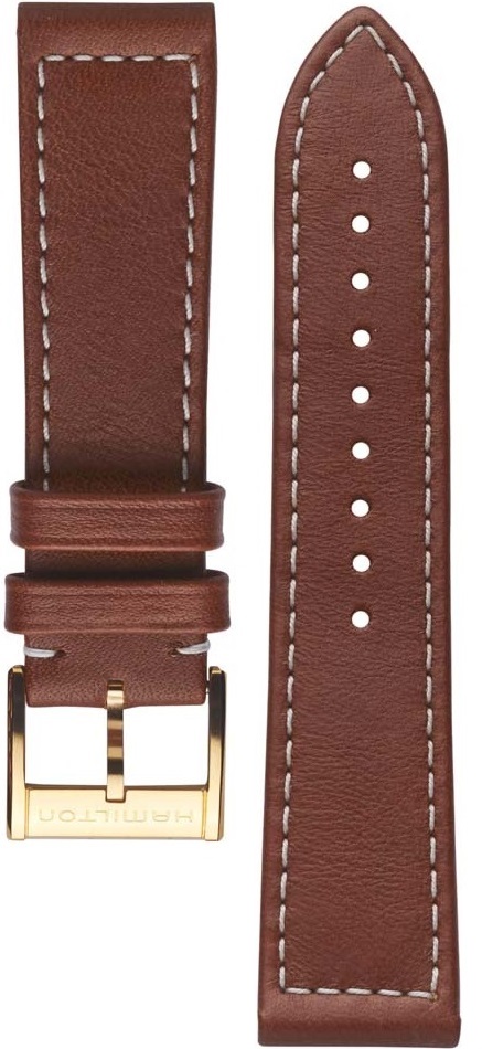HAMILTON Official Khaki Navy 22-20mm Brown Leather Strap H690777109 - 1