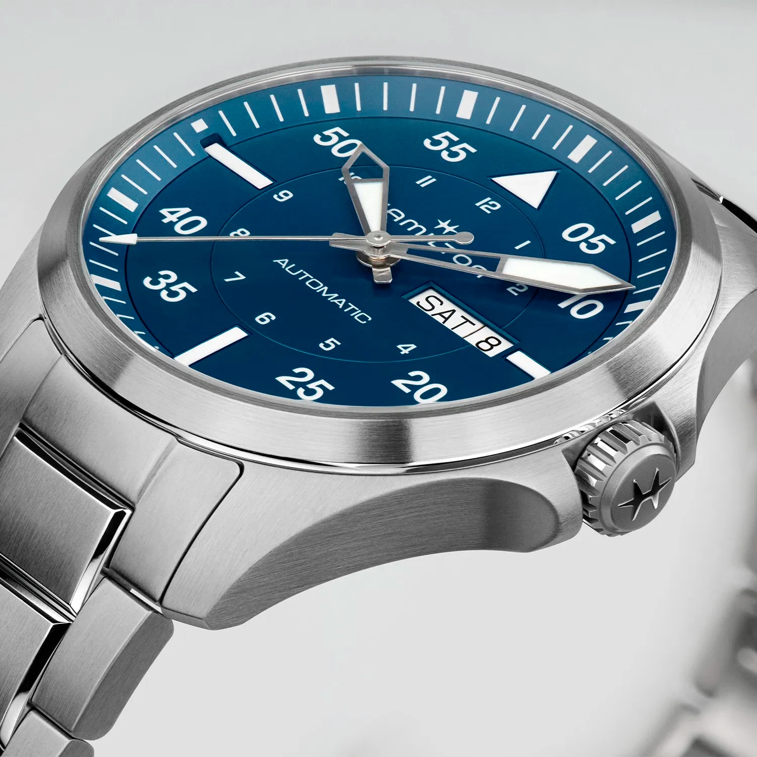 HAMILTON Khaki Aviation Pilot Day Date Auto Blue Dial 42mm Silver Stainless Steel Bracelet H64635140 - 