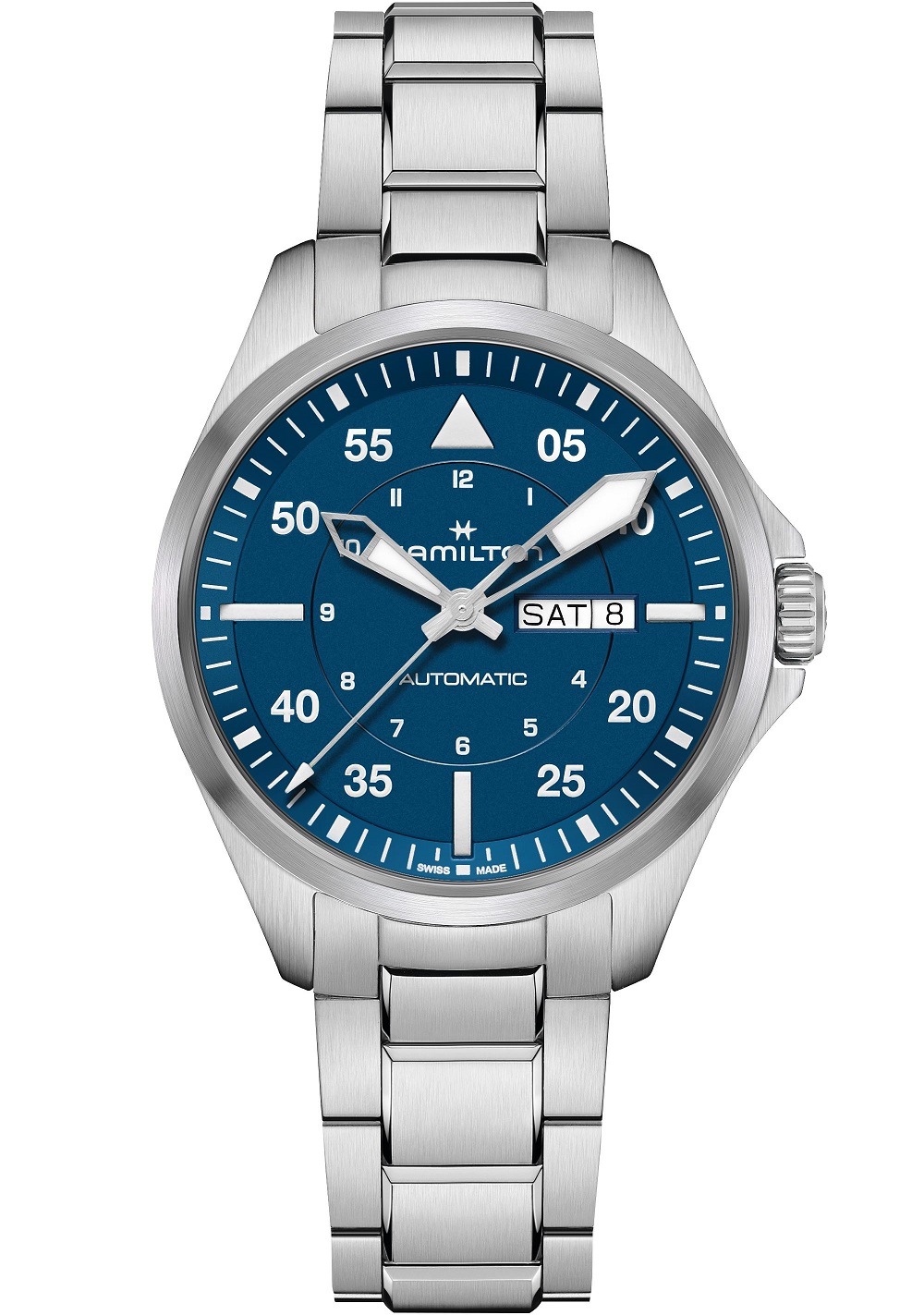 HAMILTON Khaki Aviation Pilot Day Date Auto Blue Dial 42mm Silver Stainless Steel Bracelet H64635140 - 