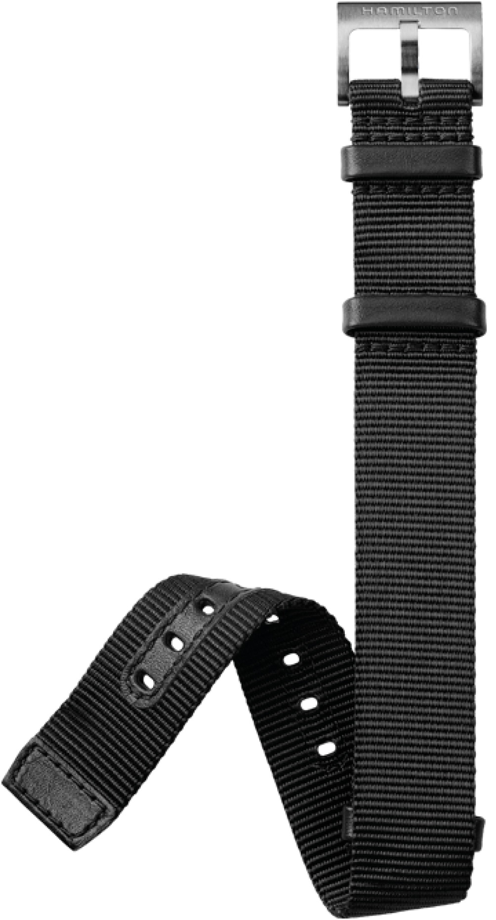 HAMILTON Official Nato Strap 20-20mm Black Polyester with Silver Hardware H690682104 - 