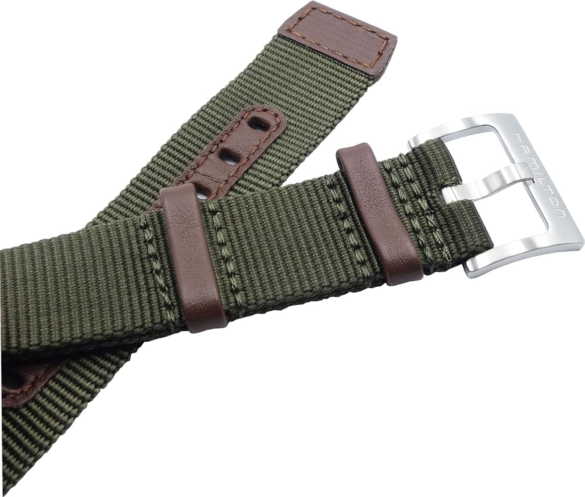 HAMILTON Official Nato Strap 20-20mm Green Polyester with Silver Hardware H690694102 - 