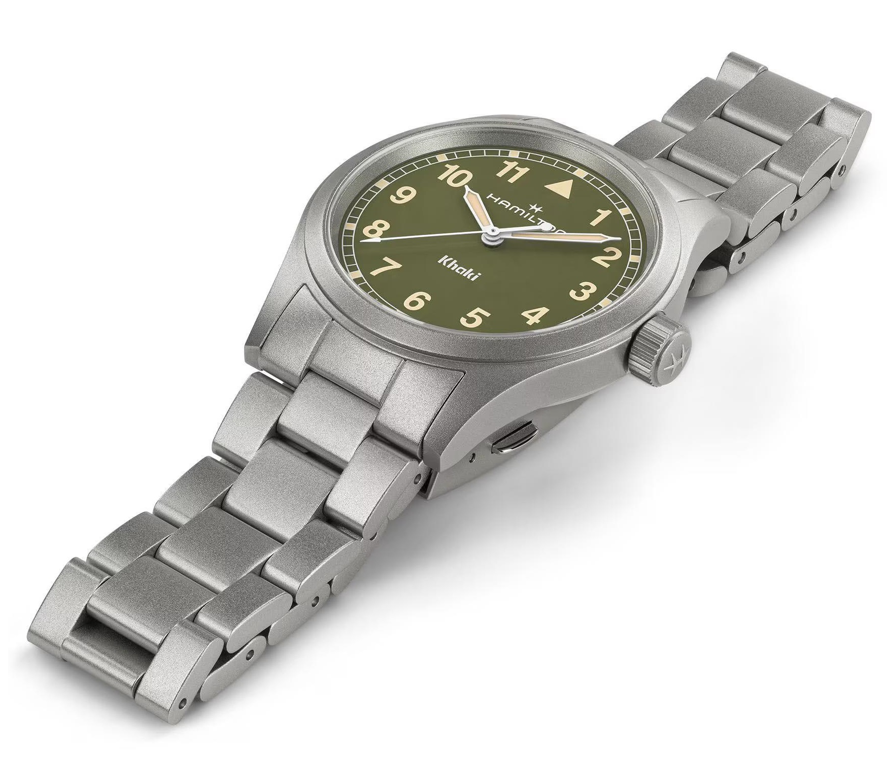 HAMILTON Khaki Field Quartz Green Dial 38mm Silver Stainless Steel Bracelet H69401160 - 4