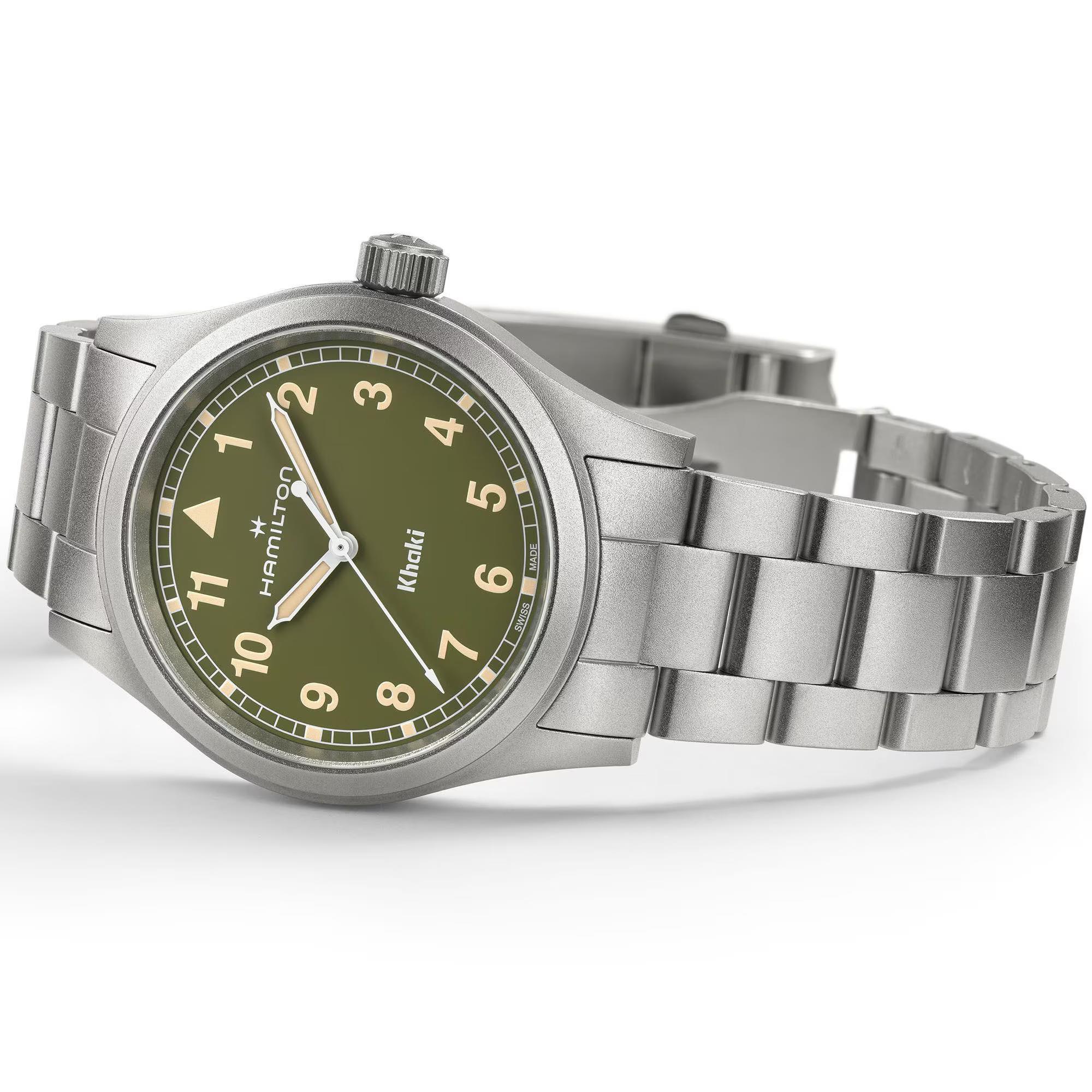 HAMILTON Khaki Field Quartz Green Dial 38mm Silver Stainless Steel Bracelet H69401160 - 3