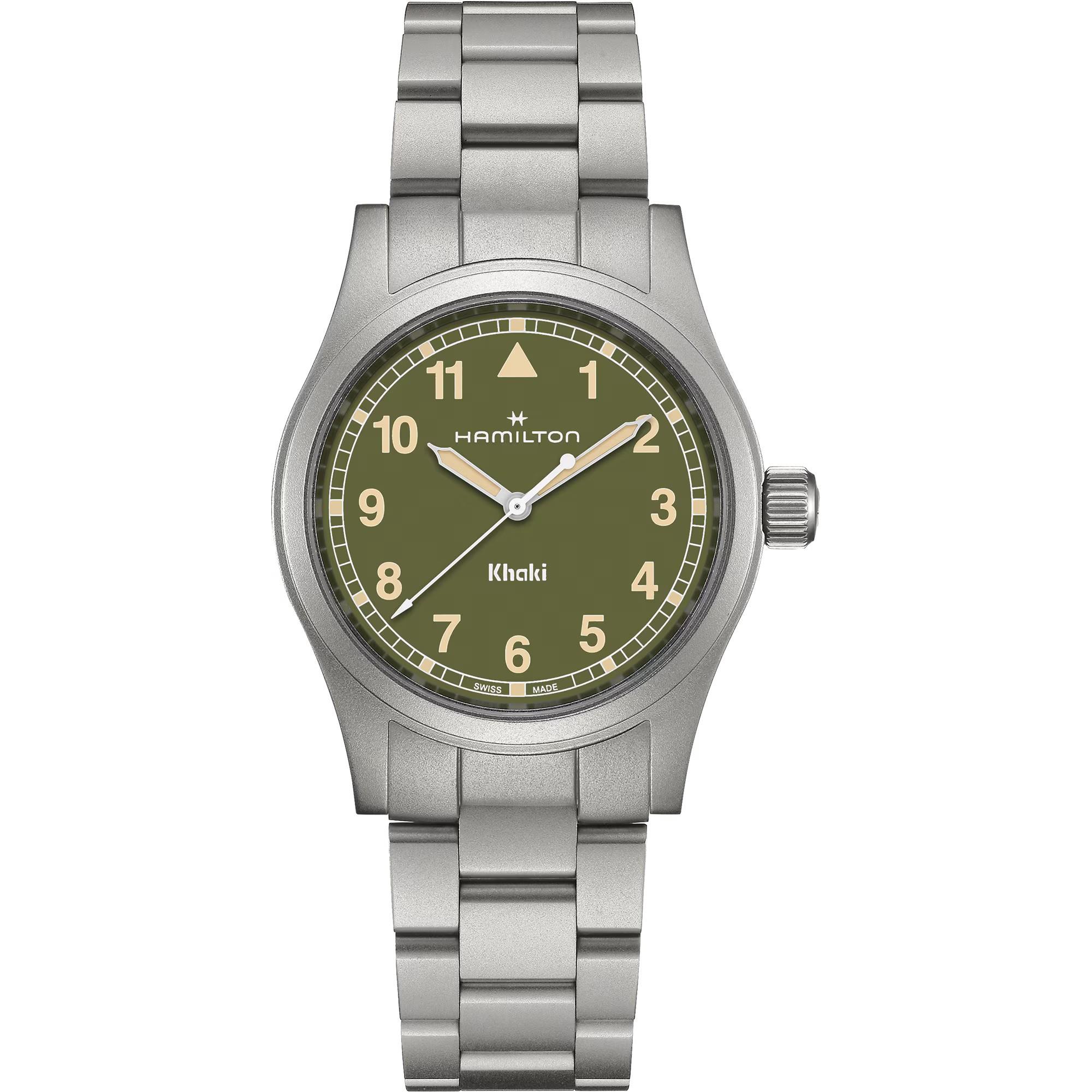 HAMILTON Khaki Field Quartz Green Dial 38mm Silver Stainless Steel Bracelet H69401160 - 