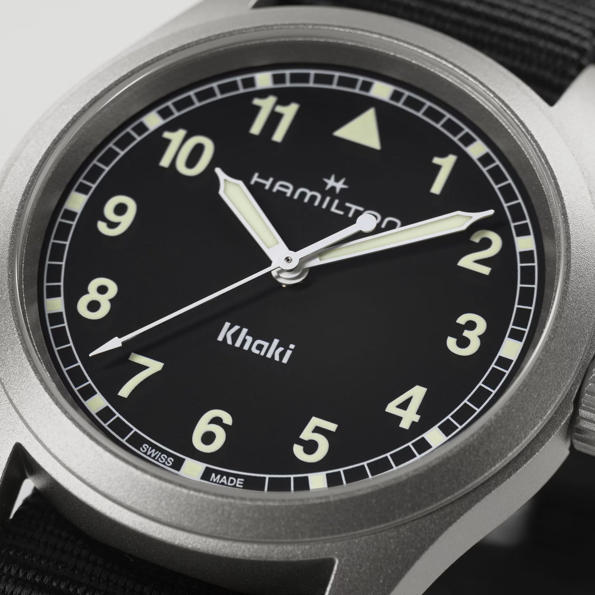 HAMILTON Khaki Field Quartz Black Dial 38mm Silver Stainless Steel Black Fabric Strap H69401430 - 4