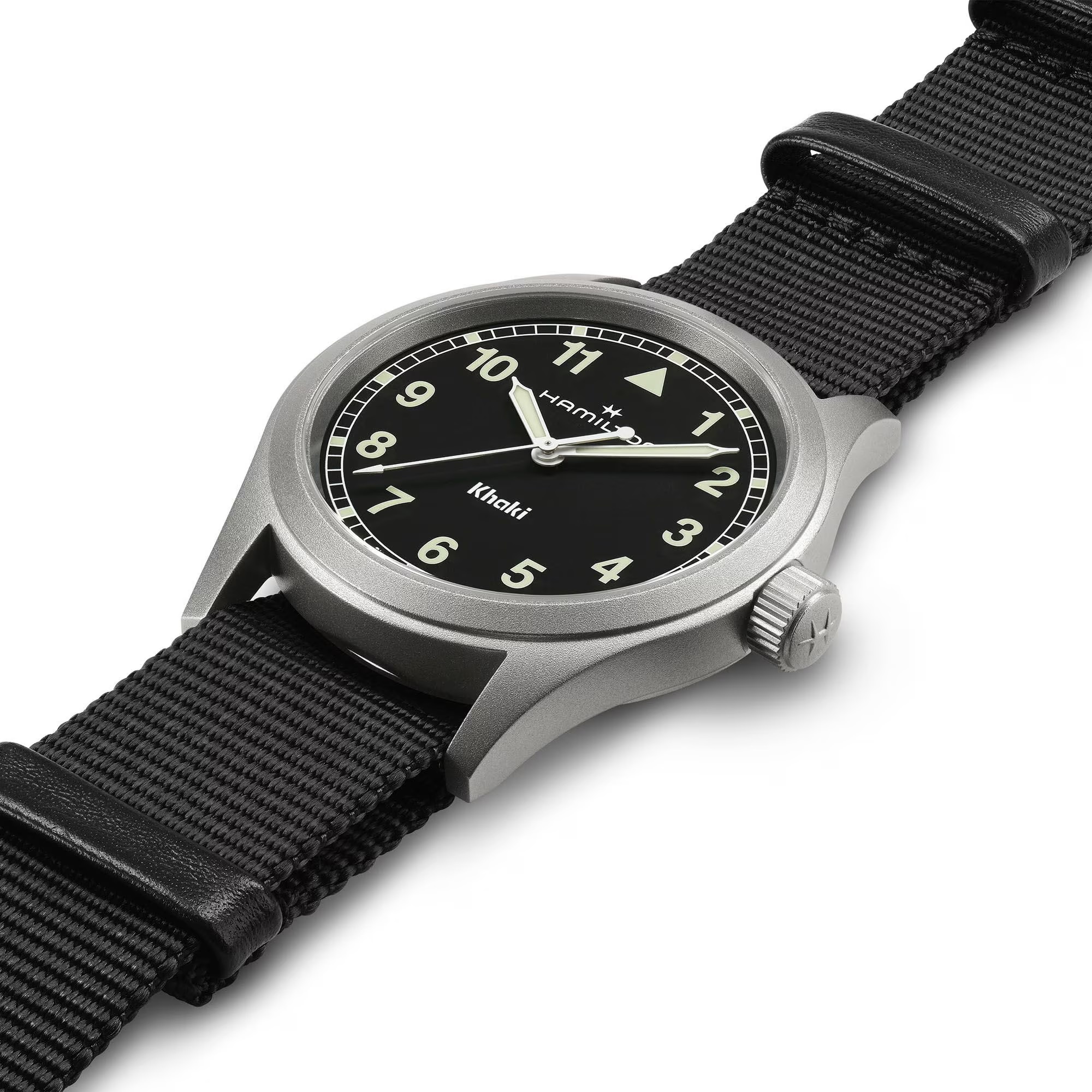 HAMILTON Khaki Field Quartz Black Dial 38mm Silver Stainless Steel Black Fabric Strap H69401430 - 