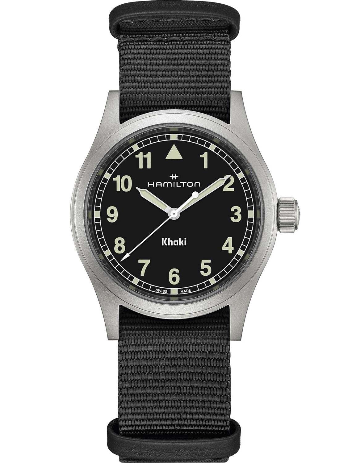 HAMILTON Khaki Field Quartz Black Dial 38mm Silver Stainless Steel Black Fabric Strap H69401430 - 