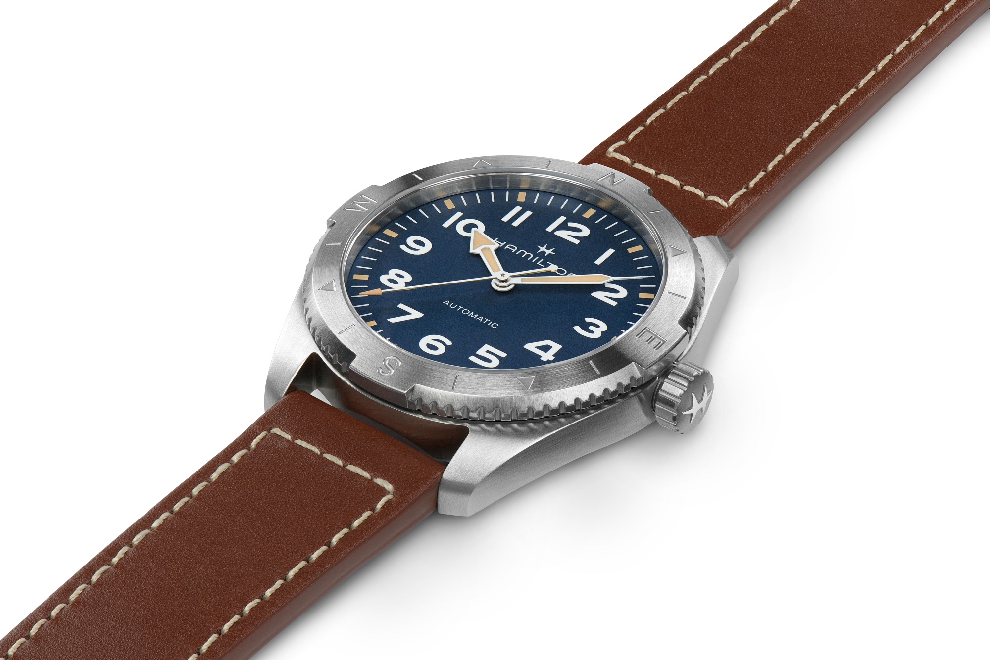 HAMILTON Khaki Field Expedition Auto Blue Dial 41mm Silver Stainless Steel Brown Leather Strap H70315540 - 3