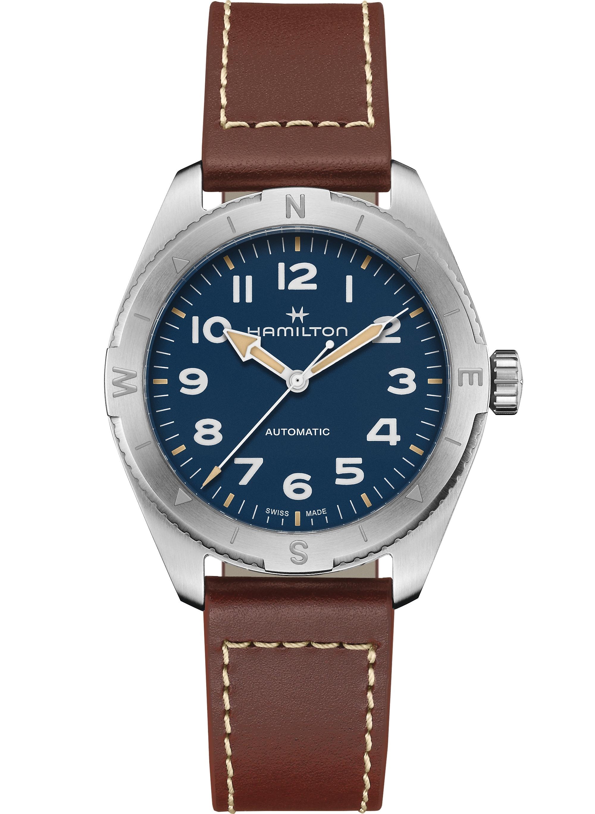 HAMILTON Khaki Field Expedition Auto Blue Dial 41mm Silver Stainless Steel Brown Leather Strap H70315540 - 1